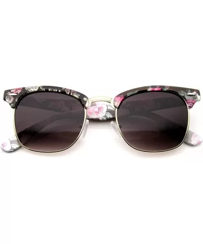 Women's Floral Printed Square Half Frame Horn Rimmed Sunglasses 50mm - Pink-gray / Lavender - CU12J18EYAT $8.60 Wayfarer