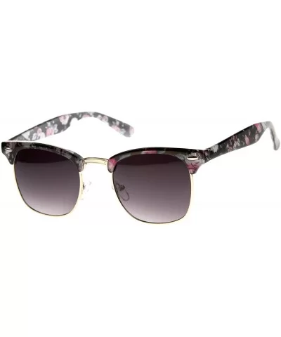 Women's Floral Printed Square Half Frame Horn Rimmed Sunglasses 50mm - Pink-gray / Lavender - CU12J18EYAT $8.60 Wayfarer