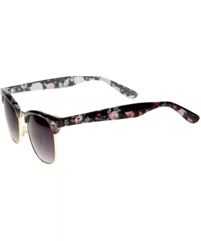 Women's Floral Printed Square Half Frame Horn Rimmed Sunglasses 50mm - Pink-gray / Lavender - CU12J18EYAT $8.60 Wayfarer