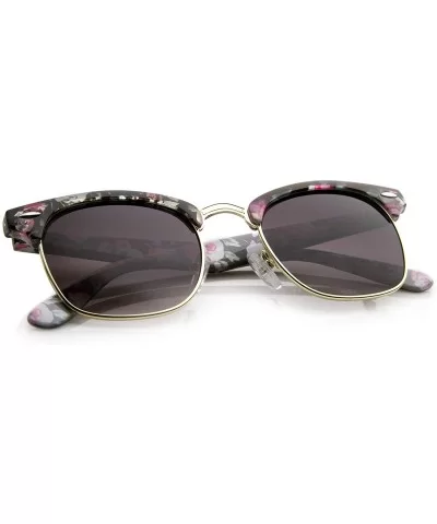 Women's Floral Printed Square Half Frame Horn Rimmed Sunglasses 50mm - Pink-gray / Lavender - CU12J18EYAT $8.60 Wayfarer