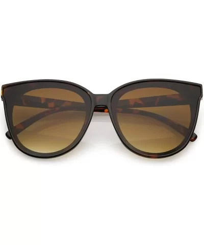 Oversize Neutral Color Flat Lens Cat Eye Sunglasses 60mm - Tortoise / Amber - CG188HE0HXI $8.49 Round