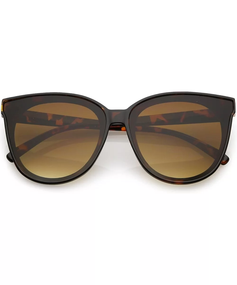 Oversize Neutral Color Flat Lens Cat Eye Sunglasses 60mm - Tortoise / Amber - CG188HE0HXI $8.49 Round