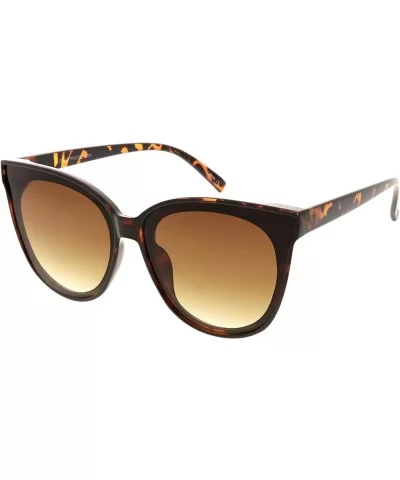 Oversize Neutral Color Flat Lens Cat Eye Sunglasses 60mm - Tortoise / Amber - CG188HE0HXI $8.49 Round