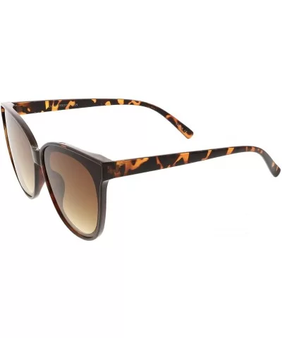 Oversize Neutral Color Flat Lens Cat Eye Sunglasses 60mm - Tortoise / Amber - CG188HE0HXI $8.49 Round