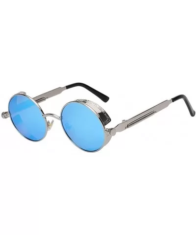 Men Round Steampunk Mirror UV400 Sunglass Women Retro Glasses Vintage Eyewear - Silver F Blue - CE183ISR0C0 $5.83 Rimless