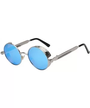 Men Round Steampunk Mirror UV400 Sunglass Women Retro Glasses Vintage Eyewear - Silver F Blue - CE183ISR0C0 $5.83 Rimless