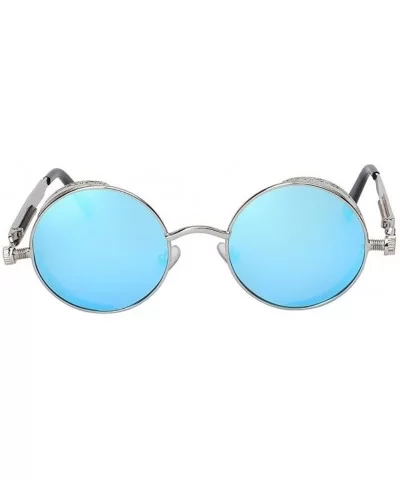 Men Round Steampunk Mirror UV400 Sunglass Women Retro Glasses Vintage Eyewear - Silver F Blue - CE183ISR0C0 $5.83 Rimless