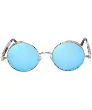 Men Round Steampunk Mirror UV400 Sunglass Women Retro Glasses Vintage Eyewear - Silver F Blue - CE183ISR0C0 $5.83 Rimless