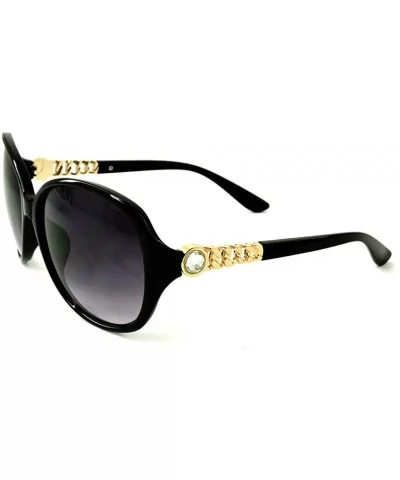 Vintage Thick Oversized Plastic Frame Womens Sunglasses UV 400 - Black W Gold Chain - C018RQM43YO $10.86 Aviator