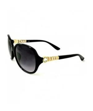 Vintage Thick Oversized Plastic Frame Womens Sunglasses UV 400 - Black W Gold Chain - C018RQM43YO $10.86 Aviator