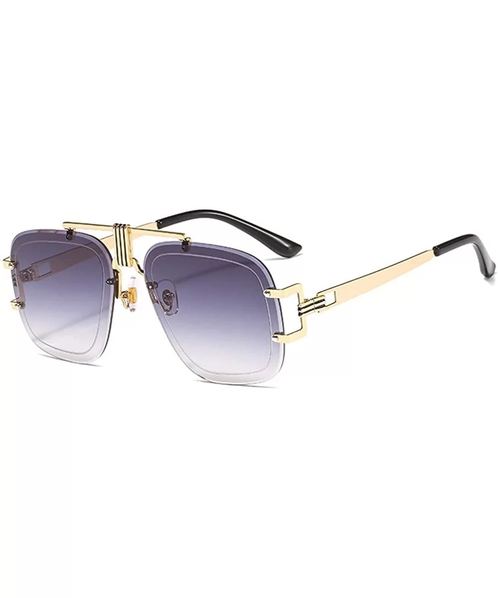 80's Retro Sunglasses for Men Classic Rimless SunGlasses Brand Designer Gold Metal Pilot Gradient Lens - 1 - CJ1987YAKUM $14....