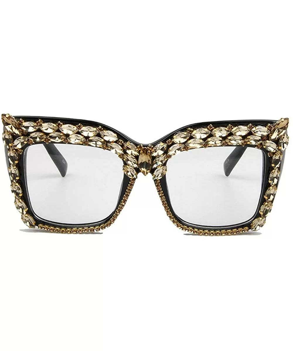 2019 New Fashion Diamond Glasses Luxury Rhinestone Red Gold Blue Cat Sunglasses Big frame female - Gold - C918A5CELH9 $13.53 ...