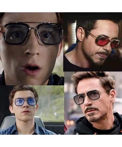 Tony Stark Sunglasses for Men Women Aviator Square Metal Frame Spiderman ironman edith glasses - CF197I4O08K $16.66 Square