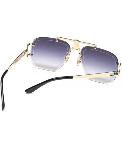 80's Retro Sunglasses for Men Classic Rimless SunGlasses Brand Designer Gold Metal Pilot Gradient Lens - 1 - CJ1987YAKUM $14....