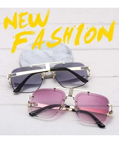 80's Retro Sunglasses for Men Classic Rimless SunGlasses Brand Designer Gold Metal Pilot Gradient Lens - 1 - CJ1987YAKUM $14....