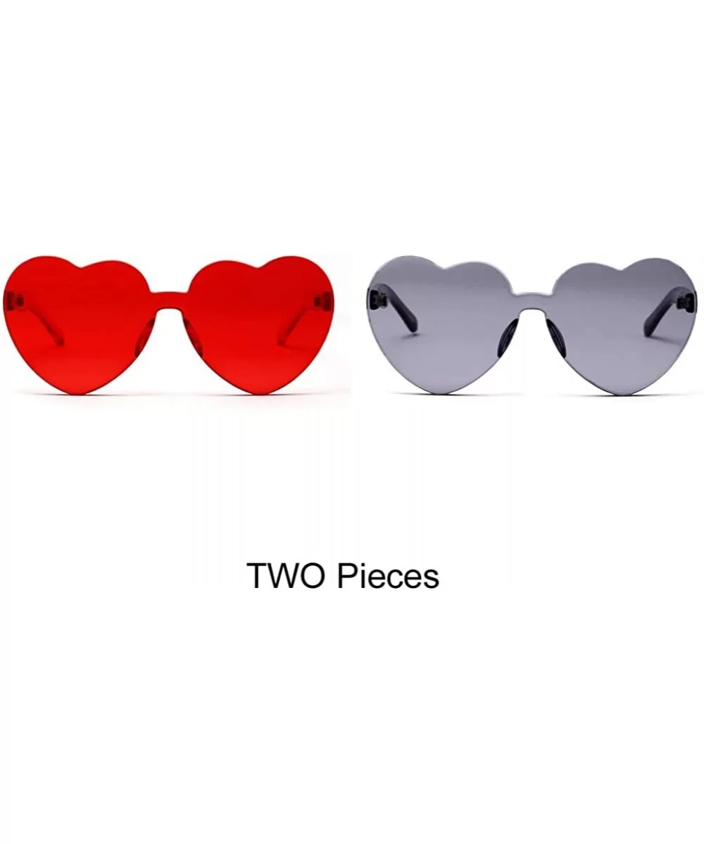 Love Heart Shape Sunglasses Women One Pieces Lens Rimless Sun Glasses For Women - Red and Black - CV18KQGE8A5 $8.00 Rimless