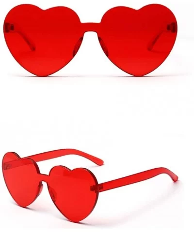 Love Heart Shape Sunglasses Women One Pieces Lens Rimless Sun Glasses For Women - Red and Black - CV18KQGE8A5 $8.00 Rimless