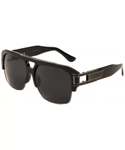 Gazelle B-Boy Square Metal & Plastic Retro Aviator Sunglasses - Black & Gunmetal Frame - CV18E635DRU $8.90 Aviator