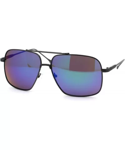 Air Force Mirrored Mens Metal Large Rectangular Pilot Sunglasses - Gunmetal Teal - CI12O4X8QSC $10.55 Rectangular