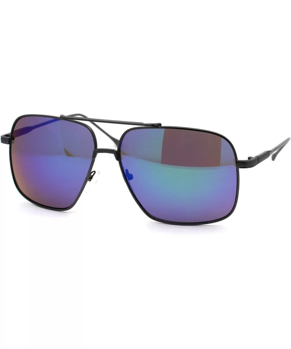 Air Force Mirrored Mens Metal Large Rectangular Pilot Sunglasses - Gunmetal Teal - CI12O4X8QSC $10.55 Rectangular