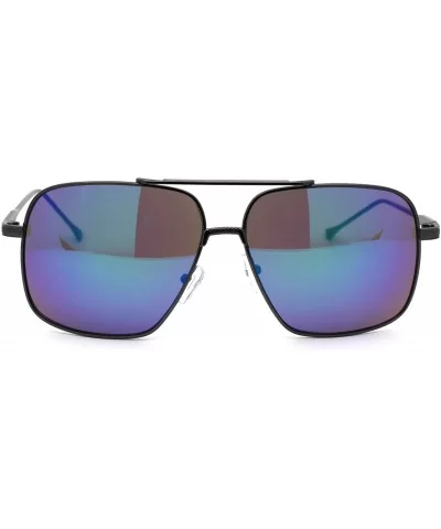 Air Force Mirrored Mens Metal Large Rectangular Pilot Sunglasses - Gunmetal Teal - CI12O4X8QSC $10.55 Rectangular