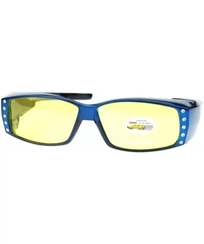 Womens Fit Over Glasses Polarized Yellow Lens Rhinestone Sunglasses - Blue - CJ1880MT7DE $10.05 Rectangular