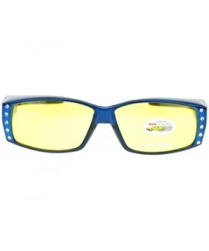 Womens Fit Over Glasses Polarized Yellow Lens Rhinestone Sunglasses - Blue - CJ1880MT7DE $10.05 Rectangular