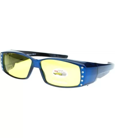 Womens Fit Over Glasses Polarized Yellow Lens Rhinestone Sunglasses - Blue - CJ1880MT7DE $10.05 Rectangular