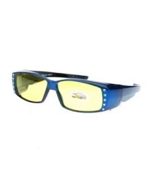 Womens Fit Over Glasses Polarized Yellow Lens Rhinestone Sunglasses - Blue - CJ1880MT7DE $10.05 Rectangular