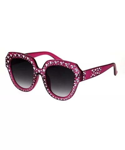 Womens Heart Foil Jewel Engraving Thick Plastic Butterfly Fashion Sunglasses - Pink Silver Smoke - CI18IDTSD9G $6.41 Butterfly