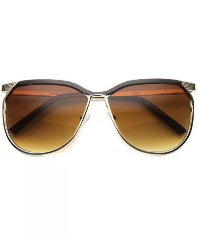 Modern Fashion Large Oversized Full Metal Two-Toned Aviator Sunglasses 58mm - Brown-gold / Amber - CO124K988YN $7.79 Square