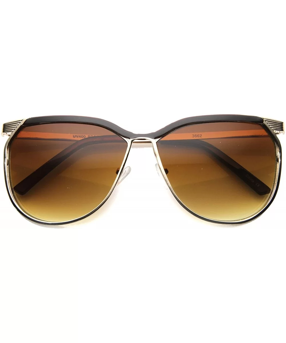 Modern Fashion Large Oversized Full Metal Two-Toned Aviator Sunglasses 58mm - Brown-gold / Amber - CO124K988YN $7.79 Square