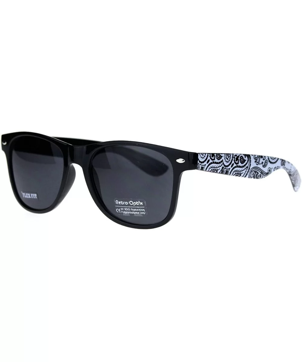 Mens Bandana Print Arm Hipster Horn Rim Plastic Sunglasses - Shiny Black White - CQ18QMOGD27 $7.55 Rectangular