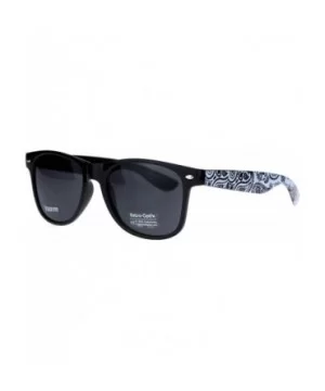 Mens Bandana Print Arm Hipster Horn Rim Plastic Sunglasses - Shiny Black White - CQ18QMOGD27 $7.55 Rectangular