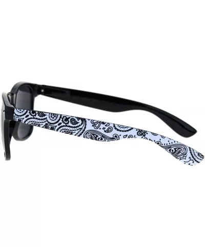 Mens Bandana Print Arm Hipster Horn Rim Plastic Sunglasses - Shiny Black White - CQ18QMOGD27 $7.55 Rectangular