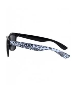 Mens Bandana Print Arm Hipster Horn Rim Plastic Sunglasses - Shiny Black White - CQ18QMOGD27 $7.55 Rectangular