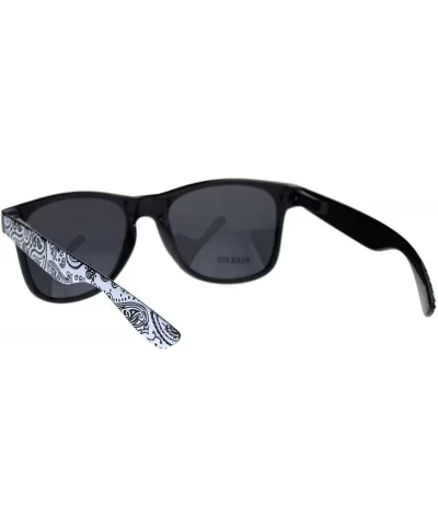 Mens Bandana Print Arm Hipster Horn Rim Plastic Sunglasses - Shiny Black White - CQ18QMOGD27 $7.55 Rectangular