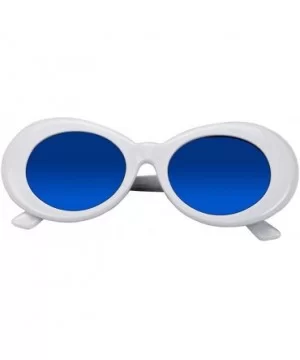 Bold Retro Oval Mod Thick Frame Sunglasses Round Lens Kurt Cobain Clout Goggles - White Blue - C518HLYGQQY $7.72 Round