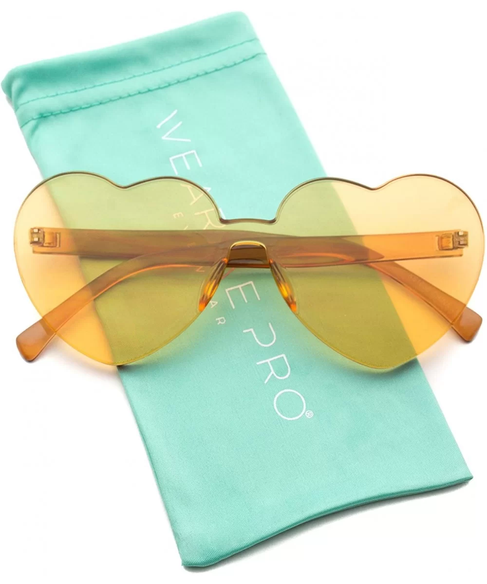 Heart Shaped One Piece Transparent Full Colored Frame Candy Sunglasses - Light Orange Frame - CW18CL0SQRS $5.74 Rimless