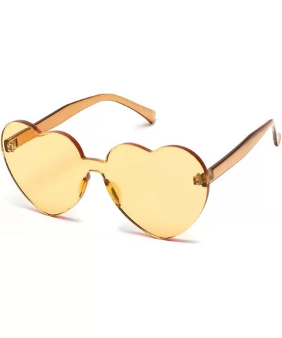 Heart Shaped One Piece Transparent Full Colored Frame Candy Sunglasses - Light Orange Frame - CW18CL0SQRS $5.74 Rimless