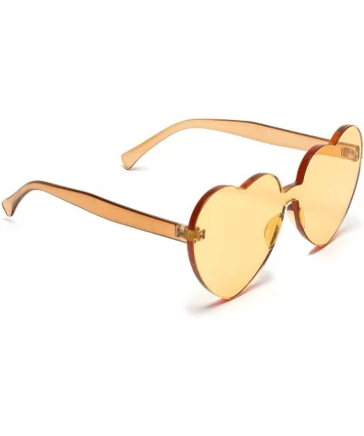 Heart Shaped One Piece Transparent Full Colored Frame Candy Sunglasses - Light Orange Frame - CW18CL0SQRS $5.74 Rimless