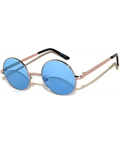 Round Retro Vintage Circle Style Sunglasses Colored Metal Frame Small frame 43 mm and 55 mm - 43_silver_blue - CO184XKIILO $4...