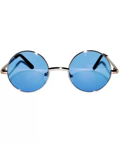 Round Retro Vintage Circle Style Sunglasses Colored Metal Frame Small frame 43 mm and 55 mm - 43_silver_blue - CO184XKIILO $4...