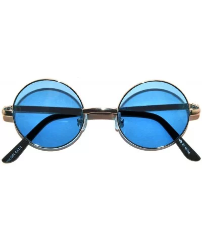 Round Retro Vintage Circle Style Sunglasses Colored Metal Frame Small frame 43 mm and 55 mm - 43_silver_blue - CO184XKIILO $4...