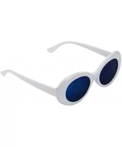 Bold Retro Oval Mod Thick Frame Sunglasses Round Lens Kurt Cobain Clout Goggles - White Blue - C518HLYGQQY $7.72 Round