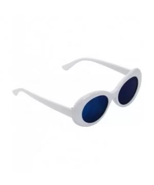 Bold Retro Oval Mod Thick Frame Sunglasses Round Lens Kurt Cobain Clout Goggles - White Blue - C518HLYGQQY $7.72 Round