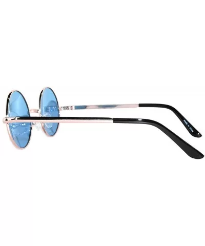 Round Retro Vintage Circle Style Sunglasses Colored Metal Frame Small frame 43 mm and 55 mm - 43_silver_blue - CO184XKIILO $4...