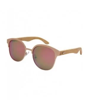 Round Horn Rimmed Bamboo Wooden Sunglasses Women Mirror Lens 5110BM-REV - CX187D5T27L $11.90 Wayfarer