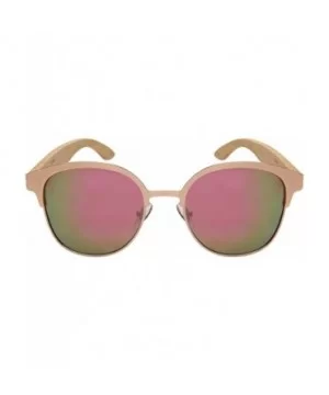 Round Horn Rimmed Bamboo Wooden Sunglasses Women Mirror Lens 5110BM-REV - CX187D5T27L $11.90 Wayfarer