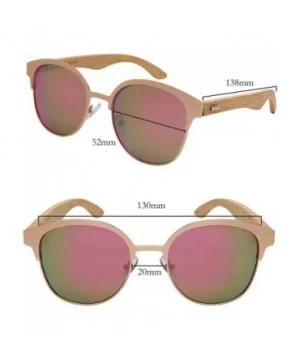 Round Horn Rimmed Bamboo Wooden Sunglasses Women Mirror Lens 5110BM-REV - CX187D5T27L $11.90 Wayfarer